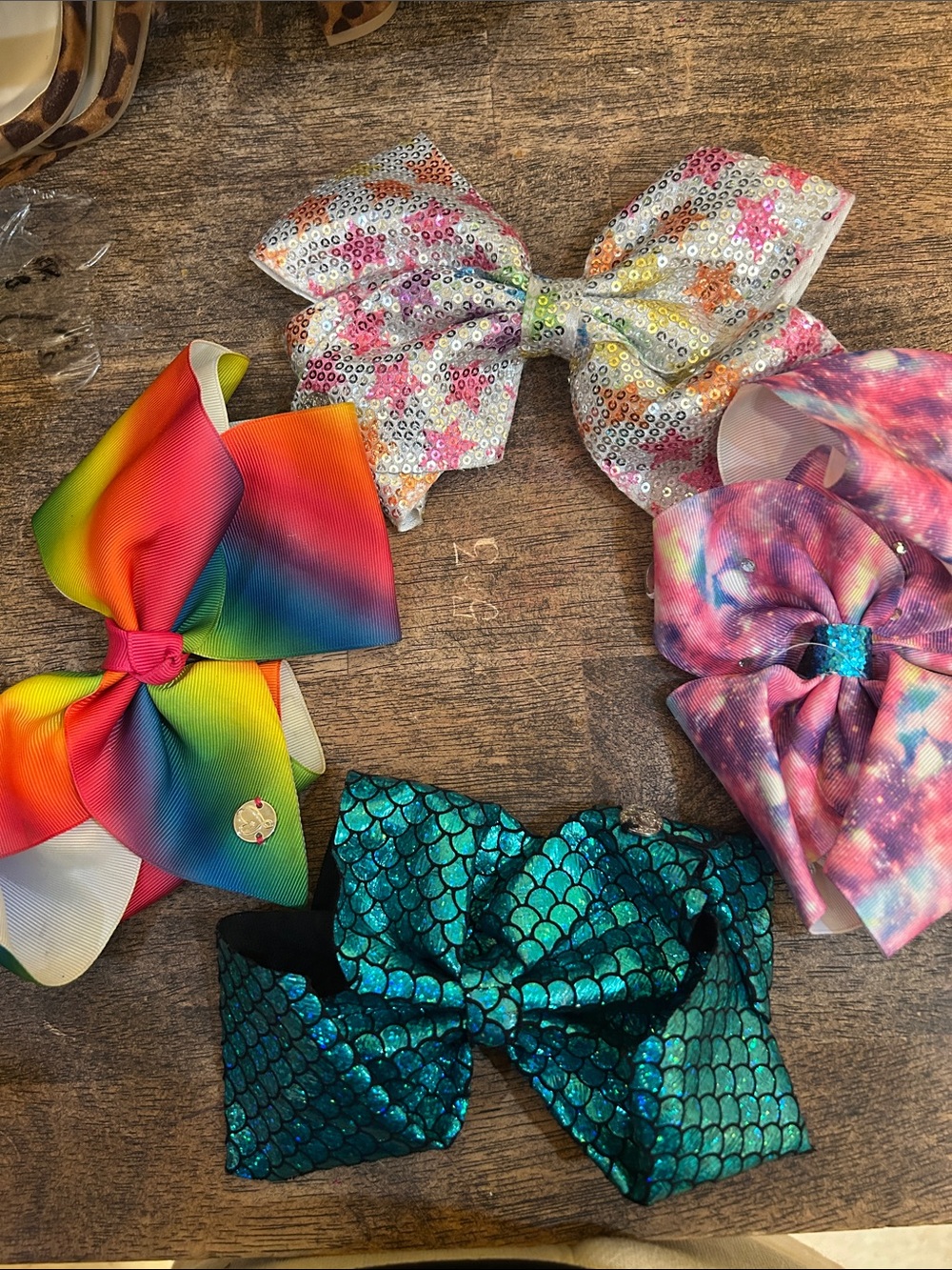 Kids Rainbow & Teal Hair Bow Set - Colorful Sequin and Galaxy Styles
